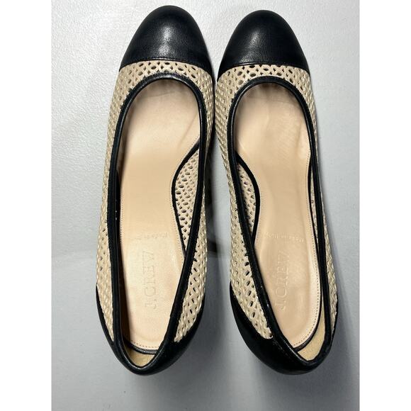 J Crew Leather Heels Womens 10 Perforated Cut Out Beige Black Stiletto Cap Toe - Picture 5 of 12